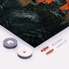 Bran Castle winter ravens and blood moon metal print mockup