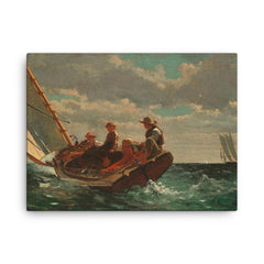 Breezing Up, or A Fair Wind by Winslow Homer canvas print on a plain backdrop in size 18"x24".
