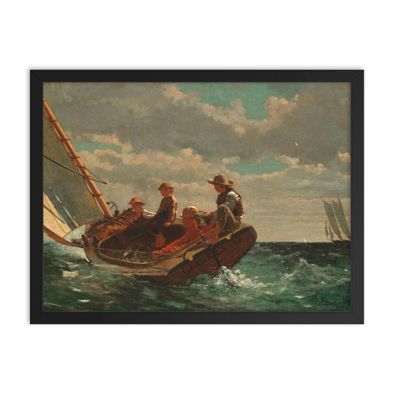 Breezing Up, or A Fair Wind by Winslow Homer framed print on a plain backdrop in size 18