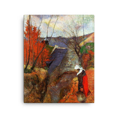 Breton Woman with a Pitcher by Paul Gauguin, 1888 canvas print on a plain backdrop in size 16"x20".