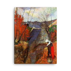 Breton Woman with a Pitcher by Paul Gauguin, 1888 canvas print on a plain backdrop in size 18"x24".