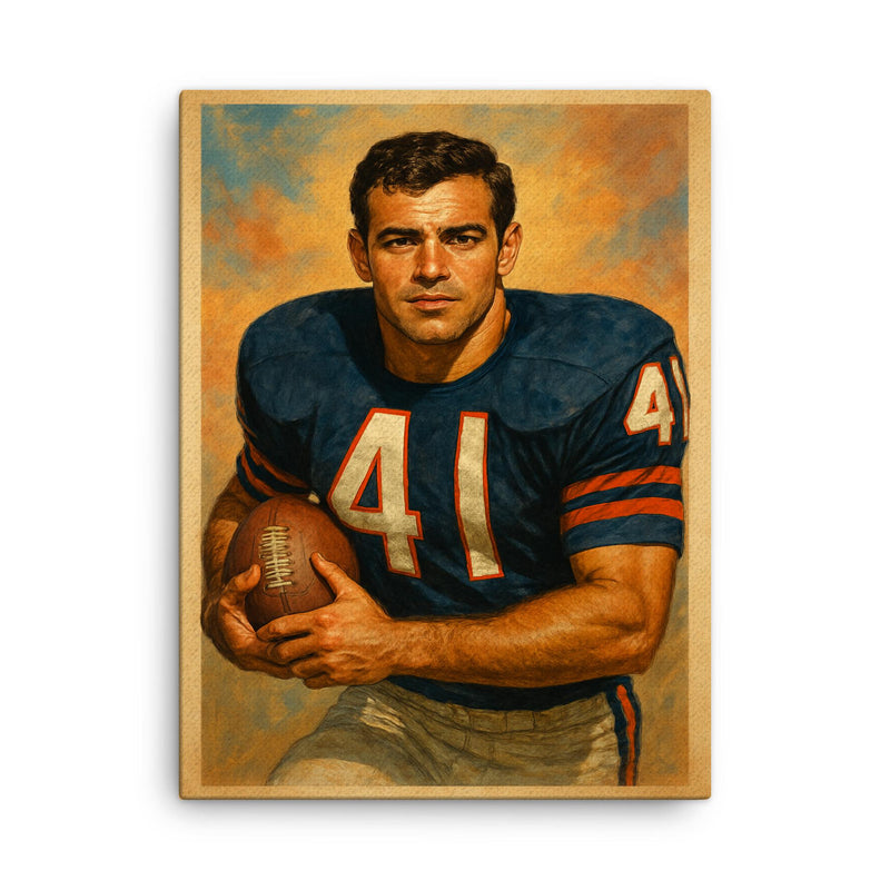Brian Piccolo canvas print on a plain backdrop in size 18