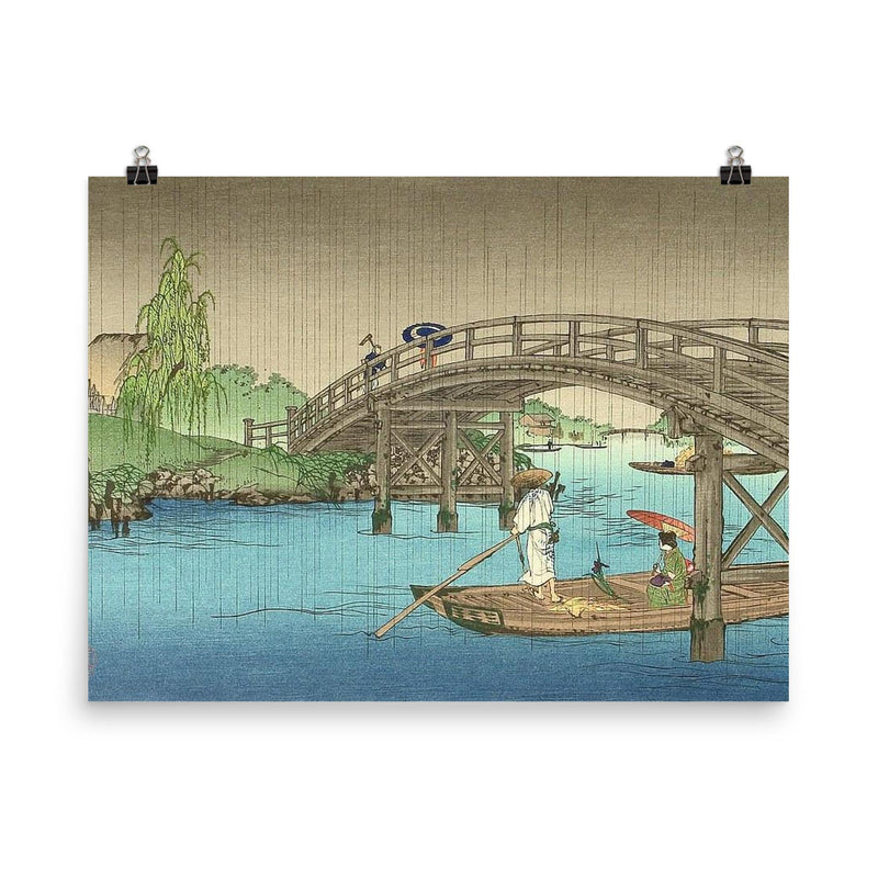 Bridge in Rainy Season by Koho Shoda poster on a plain backdrop in size 8