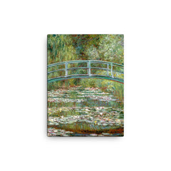 Bridge Over a Pond of Water Lilies by Claude Monet canvas print on a plain backdrop in size 12"x16".