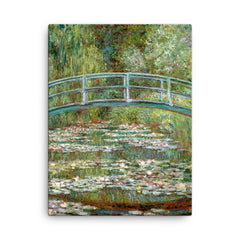 Bridge Over a Pond of Water Lilies by Claude Monet canvas print on a plain backdrop in size 18"x24".