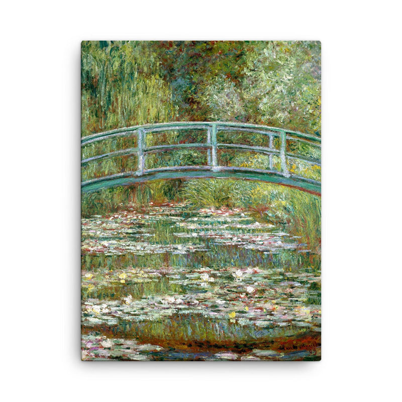 Bridge Over a Pond of Water Lilies by Claude Monet canvas print on a plain backdrop in size 18
