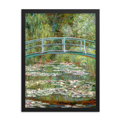 Bridge Over a Pond of Water Lilies by Claude Monet framed print on a plain backdrop in size 18"x24".