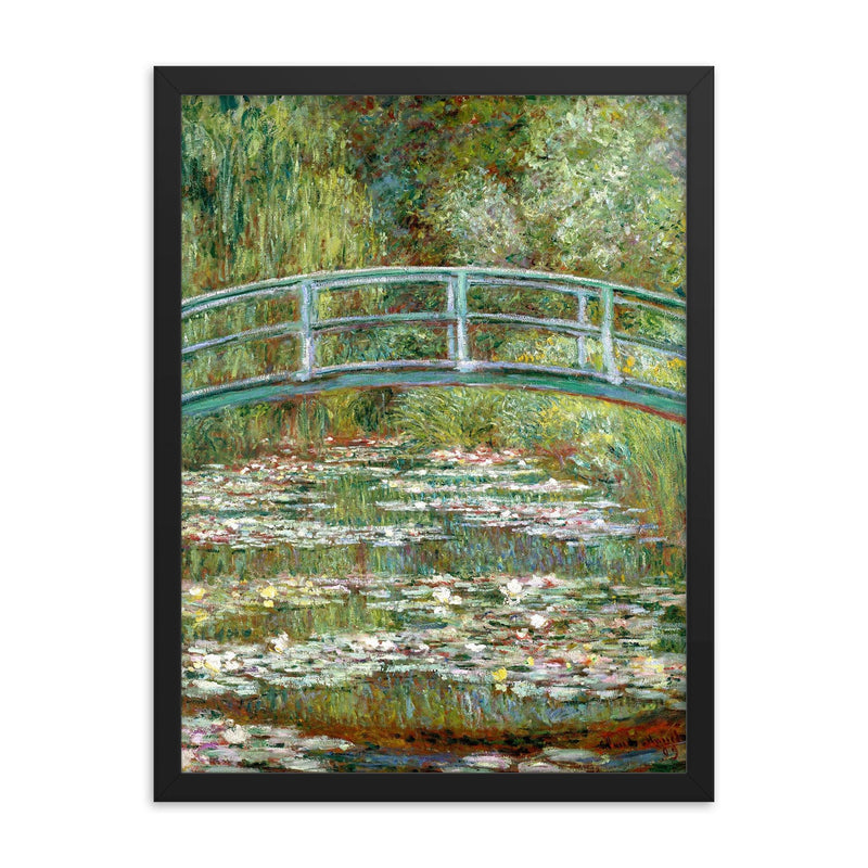 Bridge Over a Pond of Water Lilies by Claude Monet framed print on a plain backdrop in size 18
