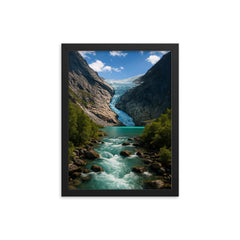 Briksdalsbreen Glacier Norway framed print on a plain backdrop in size 12"x16".
