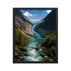 Briksdalsbreen Glacier Norway framed print on a plain backdrop in size 16"x20".