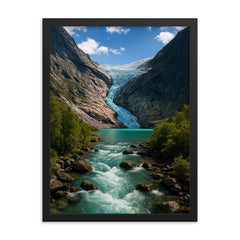 Briksdalsbreen Glacier Norway framed print on a plain backdrop in size 18"x24".
