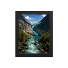 Briksdalsbreen Glacier Norway framed print on a plain backdrop in size 8"x10".