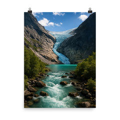Briksdalsbreen Glacier Norway poster on a plain backdrop in size 8"x10".