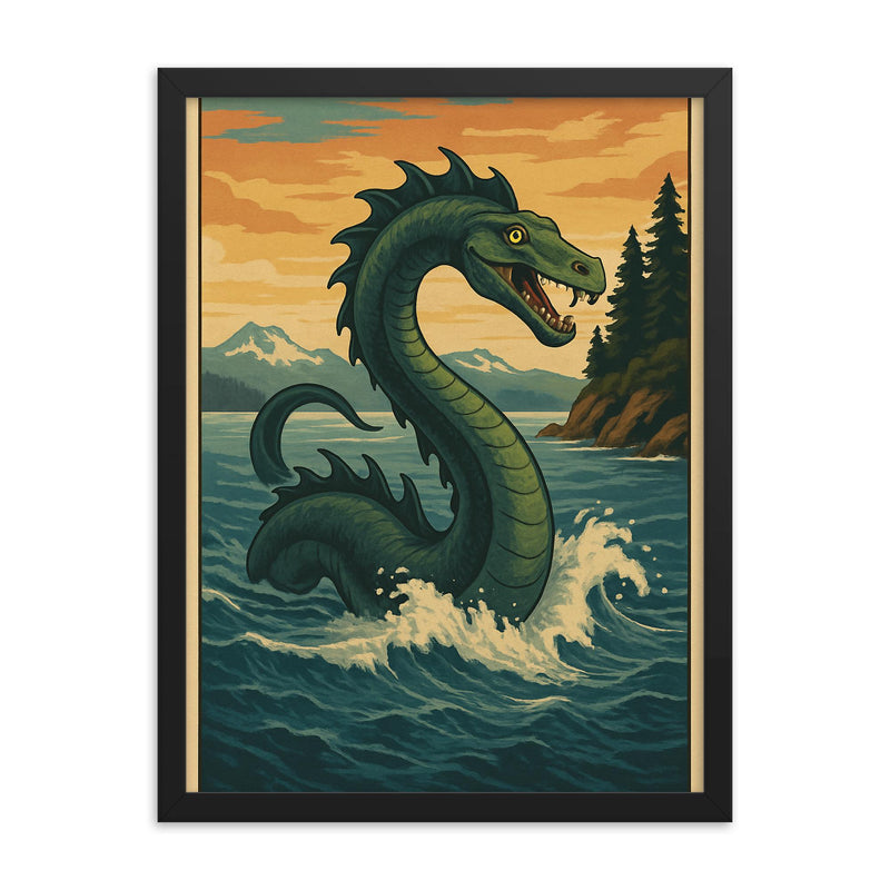 British Columbia Coast Canada Cadborosaurus framed print on a plain backdrop in size 18