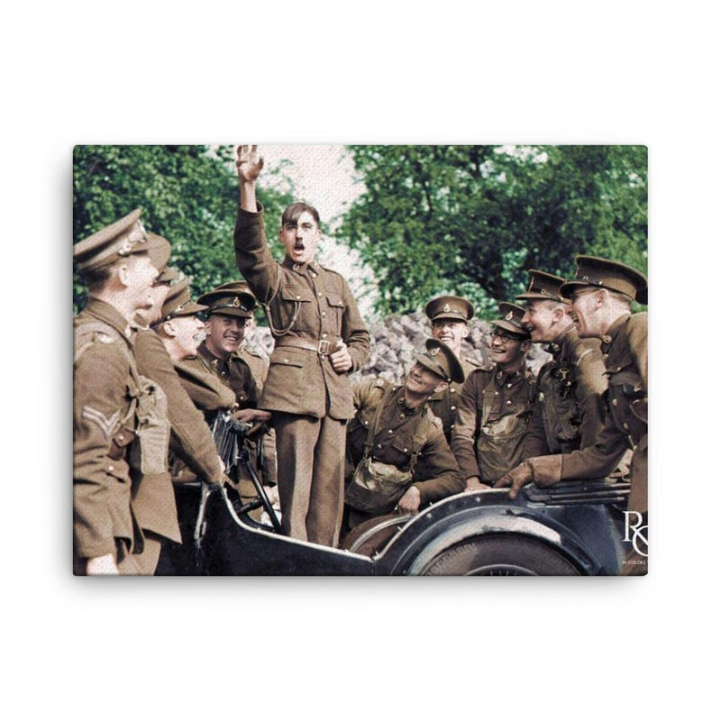 British Royal Signals Soldiers Mocking Adolf, October 3, 1939 canvas print on a plain backdrop in size 18