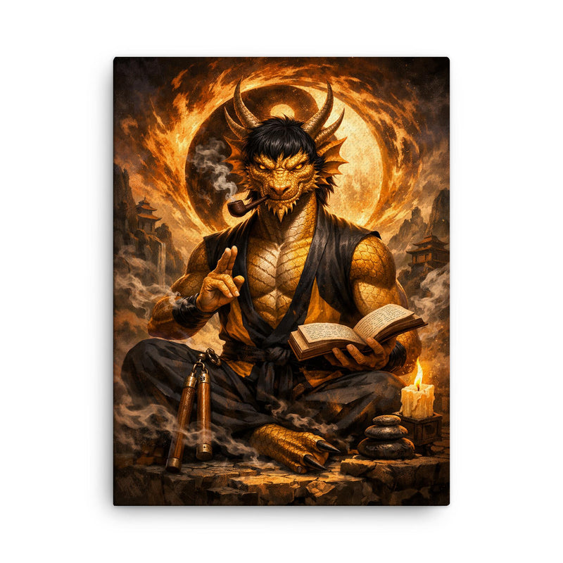 Bruce Lee inspired public domain dragon philosopher canvas print on a plain backdrop in size 18