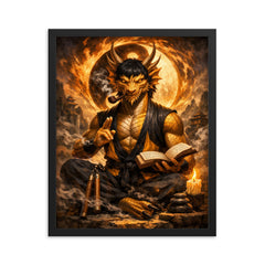Bruce Lee inspired public domain dragon philosopher framed print on a plain backdrop in size 16"x20".