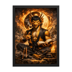 Bruce Lee inspired public domain dragon philosopher framed print on a plain backdrop in size 18"x24".