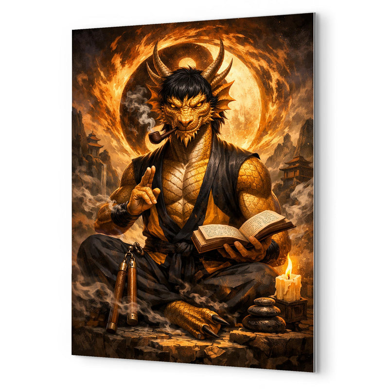 Bruce Lee inspired public domain dragon philosopher metal print mockup