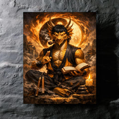 Bruce Lee inspired public domain dragon philosopher metal print mockup