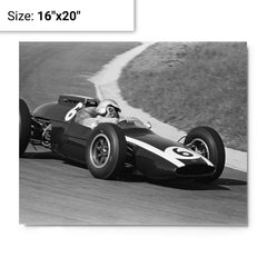 Bruce McLaren at 1962 Dutch Grand Prix metal print on a plain backdrop in size 16"x20".