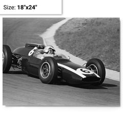 Bruce McLaren at 1962 Dutch Grand Prix metal print on a plain backdrop in size 18"x24".