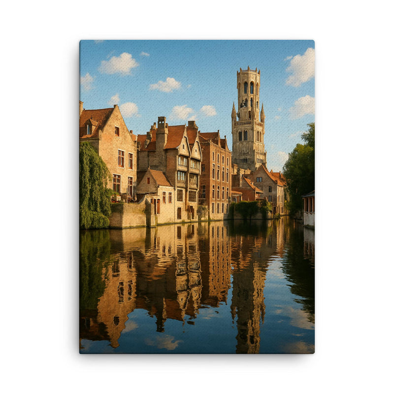 Bruges Canals Belgium canvas print on a plain backdrop in size 18