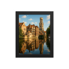 Bruges Canals Belgium framed print on a plain backdrop in size 8"x10".