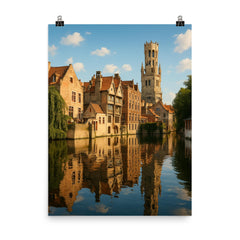Bruges Canals Belgium poster on a plain backdrop in size 8"x10".