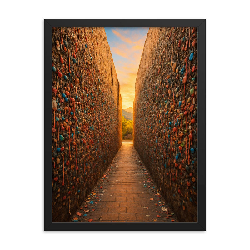 Bubblegum Alley San Luis Obispo USA framed print on a plain backdrop in size 18