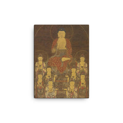 Buddha Amitabha - Amita - and the Eight Great Bodhisattvas canvas print on a plain backdrop in size 12"x16".