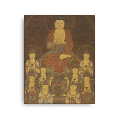 Buddha Amitabha - Amita - and the Eight Great Bodhisattvas canvas print on a plain backdrop in size 16"x20".
