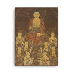 Buddha Amitabha - Amita - and the Eight Great Bodhisattvas canvas print on a plain backdrop in size 18"x24".