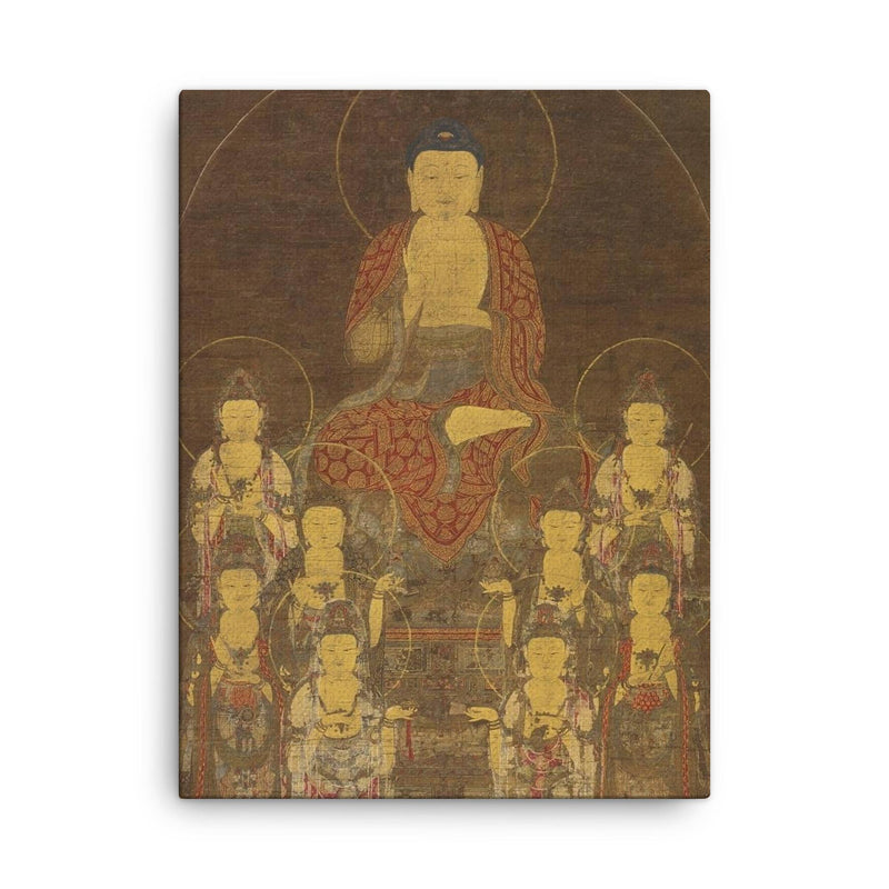 Buddha Amitabha - Amita - and the Eight Great Bodhisattvas canvas print on a plain backdrop in size 18