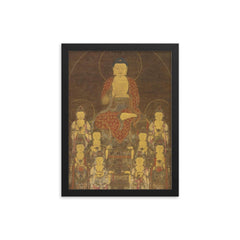 Buddha Amitabha - Amita - and the Eight Great Bodhisattvas framed print on a plain backdrop in size 12"x16".