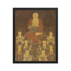 Buddha Amitabha - Amita - and the Eight Great Bodhisattvas framed print on a plain backdrop in size 16"x20".