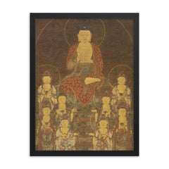 Buddha Amitabha - Amita - and the Eight Great Bodhisattvas framed print on a plain backdrop in size 18"x24".