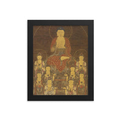 Buddha Amitabha - Amita - and the Eight Great Bodhisattvas framed print on a plain backdrop in size 8"x10".