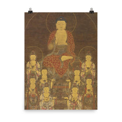 Buddha Amitabha - Amita - and the Eight Great Bodhisattvas poster on a plain backdrop in size 8"x10".