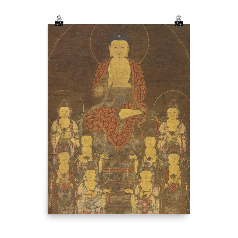 Buddha Amitabha - Amita - and the Eight Great Bodhisattvas poster on a plain backdrop in size 8