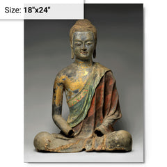 Buddha, probably Amitabha metal print on a plain backdrop in size 18"x24".