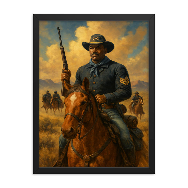 Buffalo Soldiers framed print on a plain backdrop in size 18