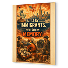 Built by immigrants Powered by memory metal print mockup