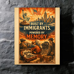 Built by immigrants Powered by memory metal print mockup