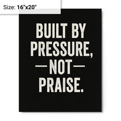 Built by pressure not praise metal print on a plain backdrop in size 16"x20".