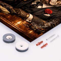 Bulldog crime boss in pinstripe and whisky metal print mockup