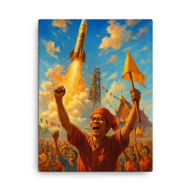 Bun Bang Fai Rocket Festival Thailand canvas print on a plain backdrop in size 18
