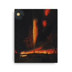 Burning Oil Well at Night by James Hamilton, 1861 canvas print on a plain backdrop in size 16"x20".