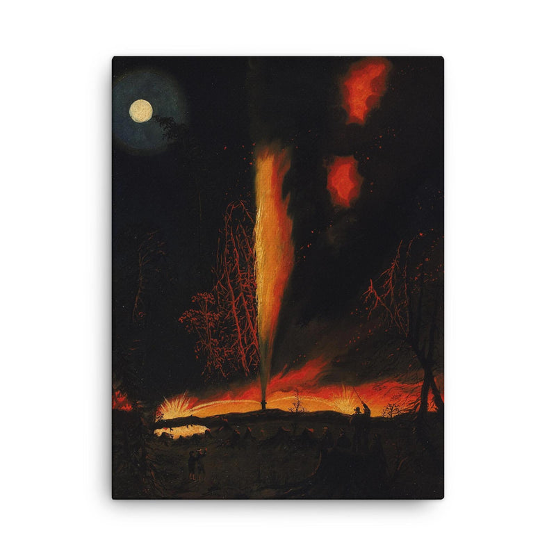 Burning Oil Well at Night by James Hamilton, 1861 canvas print on a plain backdrop in size 18