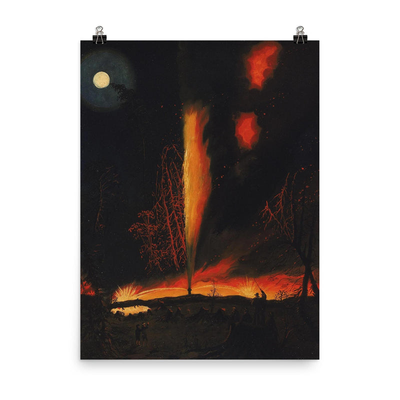Burning Oil Well at Night by James Hamilton, 1861 poster on a plain backdrop in size 8